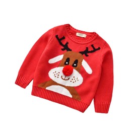 Kids Toddler Baby Girl Boy Christmas Sweater Cotton Knit Crewneck Pullover Sweatshirt Tops Warm Fall Winter Clothes (B-Red Christmas Sweater Cartoon Deer,4-5T)