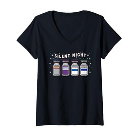 Damen Weihnachten ICU Krankenschwester Stille Nacht Intensivpflege T-Shirt mit V-Ausschnitt