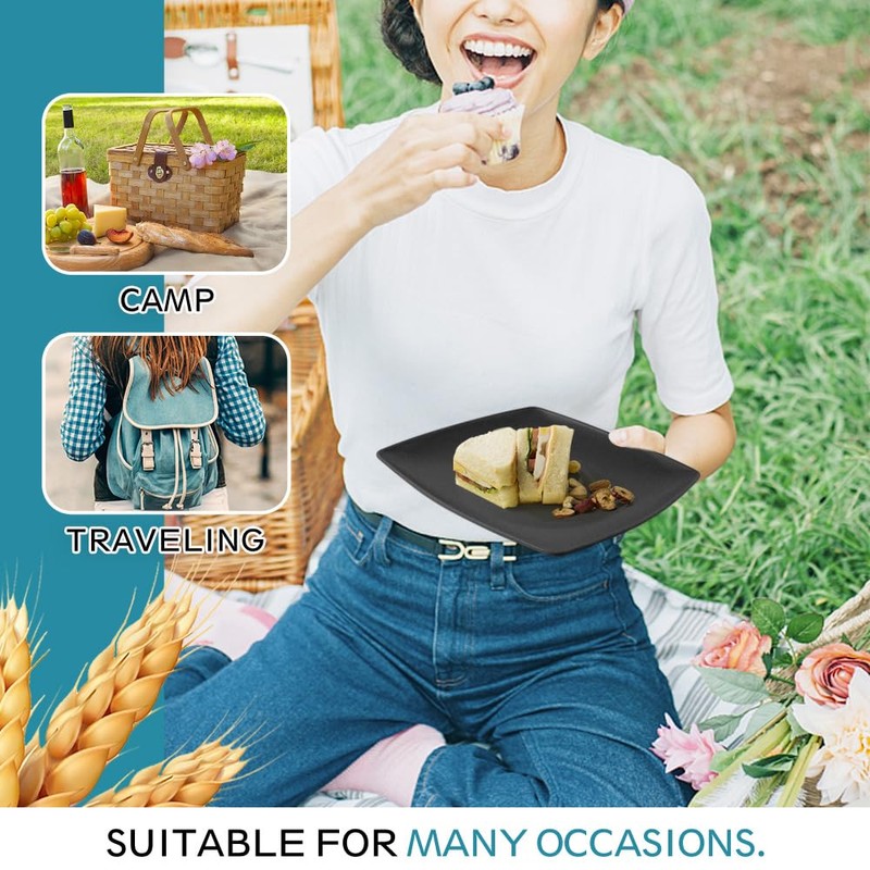 Teivio 80-piece Plastic Kitchen Wheat Straw Square Dinnerware Set for