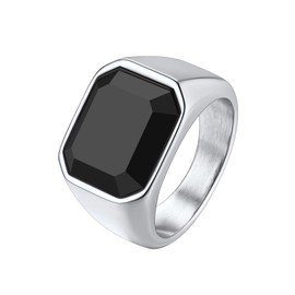 Richsteel Square Black Stone Ring for Women Mothers Chunky Onyx Rings