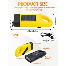Wind Up Solar Torch 2 Pack, Multi Power Emergency LED Hand Torch With Hand Crank Solar And USB Charging, Outdoor Camping Survival Lighting Tool For Hiking Power Outage Use, ABS Case Green Khaki