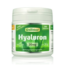Hyaluron, 20 mg Pure Hyaluron, High Dosage, 180 Tablets, Vegan - Component of Skin, Connective Tissue and Joints. No Artificial Additives. No Genetic Engineering.