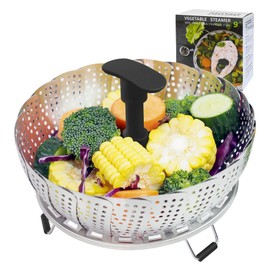 SHIKORI Steamer Basket,Stainless Steel Vegetable Steamer Basket Folding,Folding Expandable Steamers,Expandable to Fit Various Size Pot-T-Black 9 in