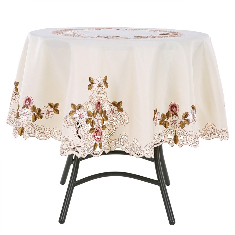 Round Red Floral Flower Embroidered Table Runner Tablecloth Cutwork Table