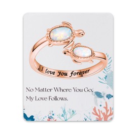 EJALEN 925-Sterling-Silver Opal Sea-Turtle Rings - Rose Gold Plated Inspirational Adjustable Open Nature Ocean Mother Daughter Ring Cute Animal Jewelry Gifts for Women