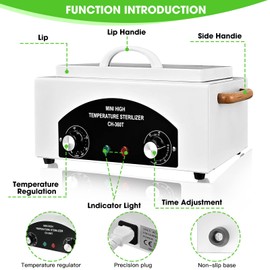 GGAIFbp Sterilizer for Nail Tools 1.5L 110V 300W High Temperature Metal Clean Box with Adjustable Timer Temperature Sterilizer Cabinet for Manicure SPA Salon Metal Hairdressing Tool Equipment(white)