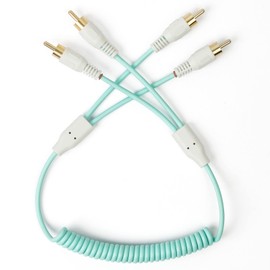MyVolts Candycord Roland Special audio cable, LR RCA to LR RCA, curly 40cm to 50cm, Mint Green colour, perfect for SP-404 MK2, SP-404 A, SP-404 SX