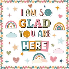 Boho Positive Bulletin Board Set I Am So Glad You Are Here Classroom Decorations Inspirational Paper Cutouts for Motivational Back to School Nursery Chalkboard Home Wall Door Decor Teacher Supplies