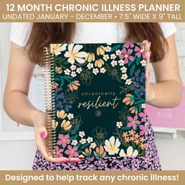 bloom daily planners Undated Chronic Illness Medical Planner & Journal - 12 Month Pain & Symptom Tracker, Mood & Medication Log, Appointment Organizer (7” x 9”) - Chronically Resilient