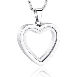 Zeqingjw Glass Cremation Jewelry Necklace with Heart Memorial Locket for Ashes - Stainless Steel Keepsake Urn Ashes Pendant