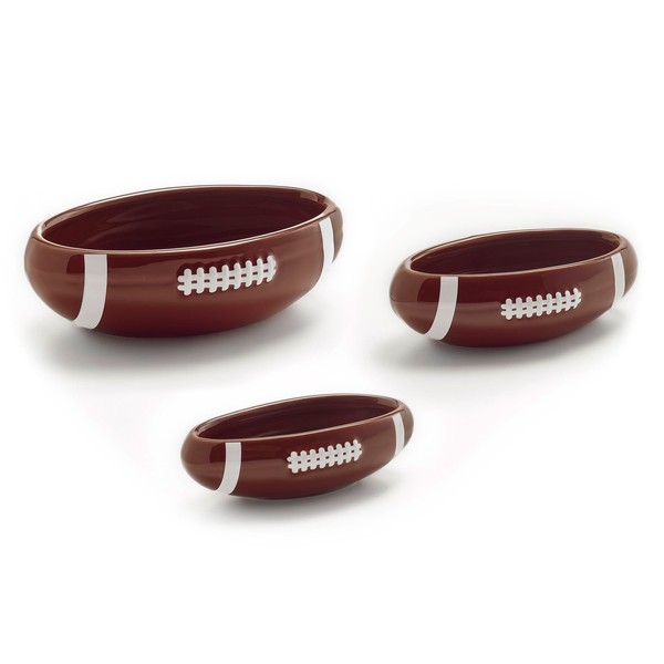 40YARDS American Football Football Snack & Dip Bowls (Pack of 3) Ceramic in Football Shape for Dips, Sauces, Snacks & Side Dishes