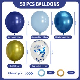 Navy Blue Gold Party Balloons, 50 Pcs 12 inch Macaron Blue and Metallic Blue Balloons Metallic Confetti Latex Balloons For Graduation Birthday Wedding Bridal Shower Baby Shower Decoration