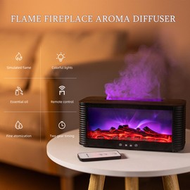 LOVCY 2026 Upgraded 9 Color Flame Fireplace Aroma Essential Oil Diffuser,250ml USB Desktop Noiseless Cool Mist Humidifier with Timer Auto-Off Protection for Home,Office, Gift (Black)