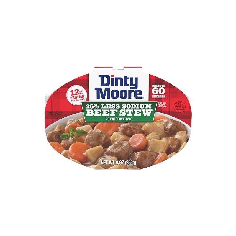Dinty Moore Beef Stew Less Sodium Microwave Tray 9oz, 6