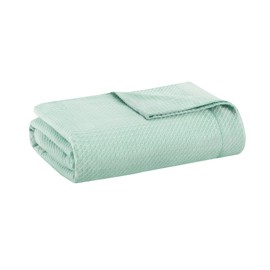 Madison Park 100% Egyptian Cotton Lightweight Summer Blanket, Breathable Waffle Knit Design, Soft Cozy All-Season Throw for Bed, Couch or Sofa, Seafoam Full/Queen Size (90"x90")