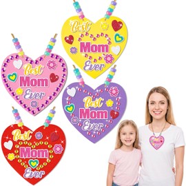 BeYumi Mom Necklace Craft Kit - 24Pcs Mother's Day DIY Foam Heart Best Mom Ever Necklace Making Kit With Gem Sticker DIY Thank You Craft for Kid Home School Classroom Family Party Favor Fun Activities
