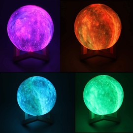 Moon Lamp, Night Light, 16 Colors LED Moon Light 7.0 inch 3D Printing Kids Light Lamp with Stand, Remote&Touch Control, USB Rechargeable, Gift for Kids Friends Parent Birthday Christmas New Year