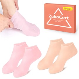 ZukoCert 2 Pairs Silicone Moisturizing Socks for Dry Cracked Feet, Reusable Gel Foot Mask Socks for Women, Softening Rough Heels and Calluses, Anti Slip Spa Pedicure Booties for Home Skincare