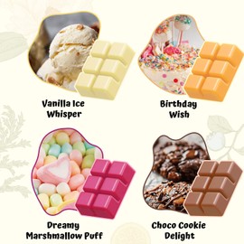 WAXCANPY Wax Melts, Scented Soy Wax Melts, Natural Soy Wax Cubes - 4 Scents: Vanilla Ice Whisper,Birthday Wish,Dreamy Marshmallow Puff,Choco Cookie Delight (4 x 2.5 oz)