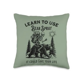 Learn to Use Bear Spray Funny Outdoors Hiking Camping Throw Pillow