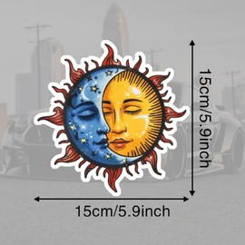 5.91'' Sun Moon Sticker, Vintage Retro Crescent Art Vinyl Decal for Car Bumper, Window, Laptop, Wall, Waterproof Auto Stickers Exterior Accessories |TM211 (B)