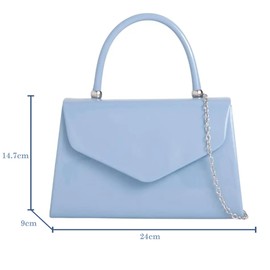 fi9® BNWT Retro Patent Leather Bridal Wedding Evening Bag Party Purse Clutch Shoulder Bag, lightblue