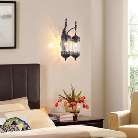 RONGHUAFUGUI Rustic Black Wall Sconces 2-Light Vintage Gothic Wall Lamp Retro Gothic Unique Medieval Wall Lighting for Hallway Bedside Living Room Bedroom