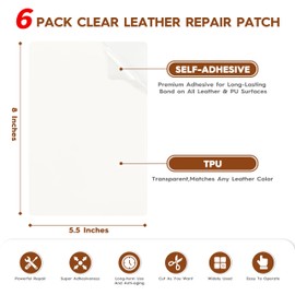 Transparent Leather Repair Patches, 5.5" x 8", 6 Sheets, Self-Adhesive Leather Repair Kit for Furniture, Sofas, Car Seats, Office Chairs and Vinyl Repair.（Transparent）
