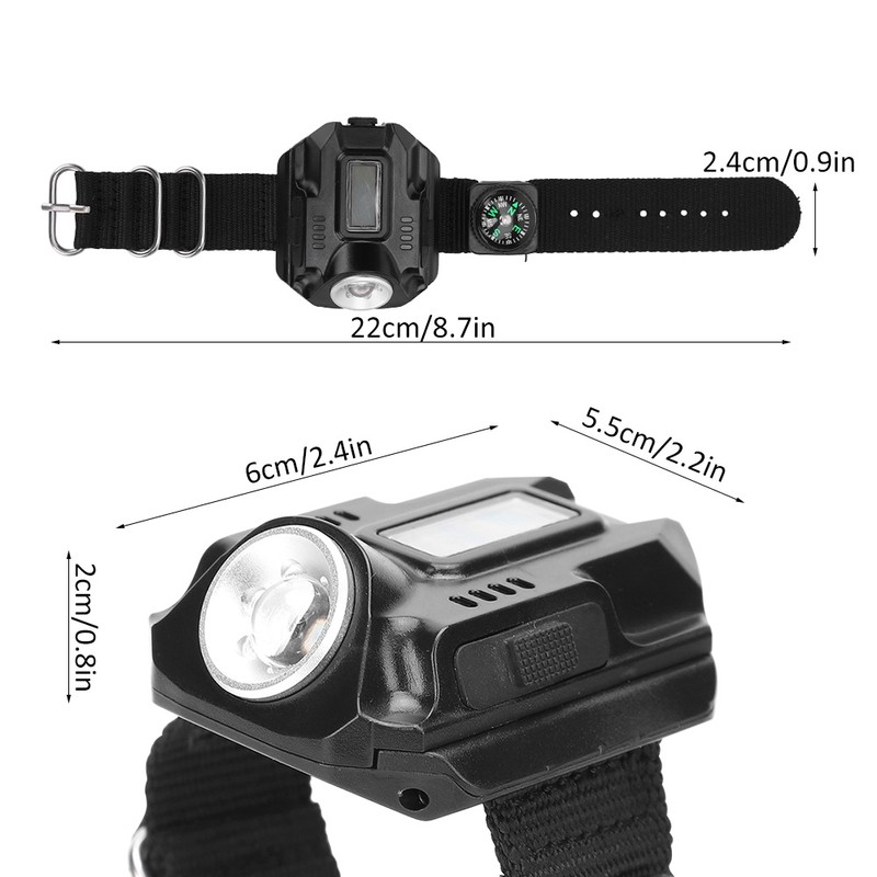 Wrist LED Light Hand Flashlight with Display Electronic Watch MultiFunctional