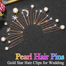 BARTOSI Star Hair Clips Pearl Hair Pins Rhinestone Moon Bride Wedding Decorative Bobby Pins Hair Accessories for Women and Girls (Pack of 20) (Gold)