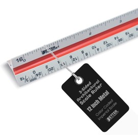 Better Office Products Triangular Ruler, 12 Inch Metal, Triple Sided Color Coded, Imperial Scale, Drafting & Architect Ruler (1 Pack)