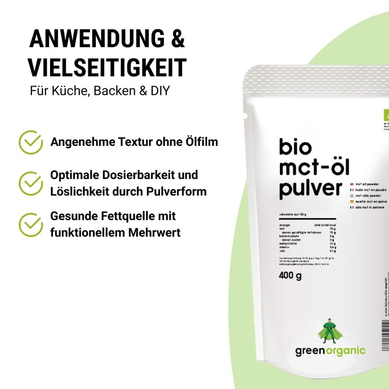 GreenOrganic Organic MCT Oil Powder Coconut Vegan, Lactose Free, Keto,