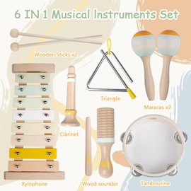 Baby Musical Instruments - Montessori Wooden Toy for Toddlers from 1-3 Years, Percussion Instruments Set with Modern Boho Xylophone for Children Preschool Education 3+