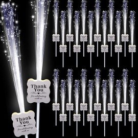 Tujoe 24 Pcs White Fiber Optic Wands Wedding Sparklers Thank You for Celebrating with US LED Glow Sticks with 3 Mode for Wedding Send Off Bridal Shower Birthday Glow in the Dark Party Supplies