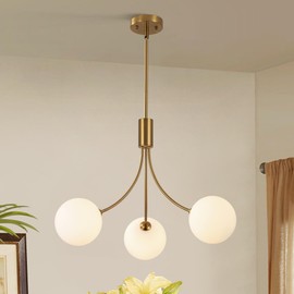 CNRATYE 3-Light Modern Farmhouse Gold Chandeliers for Dining Room, Mid Century Pendant Lights Kitchen Island, Globe Sputnik Chandelier for Entryway Living Room Bedroom Office Bathroom