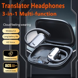 Language Translator Earbuds,AI Real-Time 3-in-1 Translation Earbuds 144 Languages & Accents for APP,OWS Translating Headphone Device for Travel Business Learning, Black