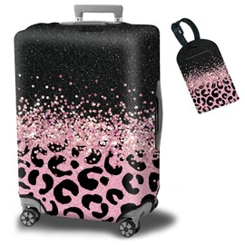 BWEGRHE Luggage Cover Plus - Pink Leopards Travel Suitcase Cover for 26-28 inch Luggage (L) with Concealed Zipper, Washable Elastic Cloth, Dustproof, Anti-Scratch