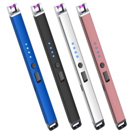 4 Pack Electric Candle Lighter USB Rechargeable Lighters Windproof Plasma Arc Lighters Flameless Type C Long Lighter with Safety Switch for Candle BBQ Camping Birthday Fireworks