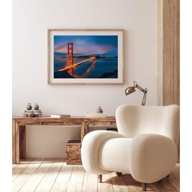 Lithobee - Golden Gate Bridge At Night San Francisco - Printed Wall Art Design in Sizes A2, A3 & A4 Framed in a Stylish Quality Coloured Frame or Unframed (A3 White Saw Cut Grain Frame)
