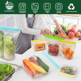 SPLF 20 Pack Reusable Sandwich Bags Dishwasher Microwave Safe, BPA Free Extra Thick Leakproof Reusable Food Storage Bags Silicone Free Quart Size Freezer Bags Containers