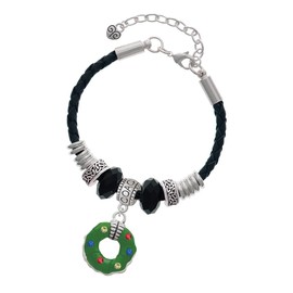Delight Jewelry Silvertone Green Resin Wreath with Crystals - Coach Celtic Knot Leather Bead Bracelet, 7"+2" Extender