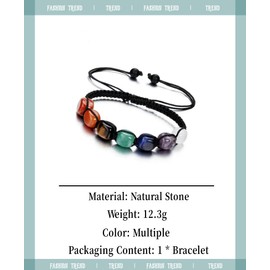 Ticome 7 Chakra Bracelet,Natural Stone Bead Healing Crystal Woven Adjustable Yoga Spiritual Energy Chakra Stone Bead Bracelet Jewelry, Men's and Women's Anxiety Rainbow Jewelry
