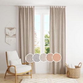 THE ART BOX Gauze Striped Curtains, Boho Linen Gauze Tab Top Hanging Curtains Light Filtering Door Window Treatment 2 Panel Drapes for Living Room Home Décor Black on Beige (63"x42" Each Panel)