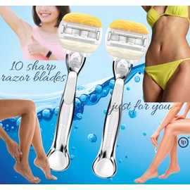 Women's Razor (2 Pack), 5 Blades and 1 Platinum Metal Handle, Peach Fuzz Remover Bikini Line Manual Shaver Face Razors, Women Hair Removal Blades, Exfoliator