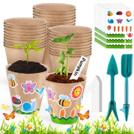 DIY Anzuchttöpfe Satz, 50 Stück Biologisch Abbaubare Rund, Anzuchttöpfe Abbaubar Pflanztopf mit 50 Pflanzenetiketten und 10 Aufklebern, Anzucht Anzuchttöpfe Papier für Alle Samen, Sämlinge (8cm)