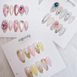 Flower Nail Flower Fresh Flowers Handmade Nail Tips - Short Oval / 꽃네일 플라워 생화 수제네일팁 - 숏오벌