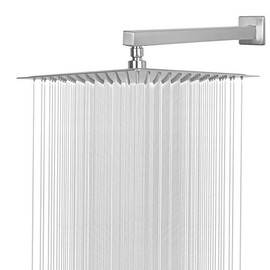 Cabezal de ducha de lluvia con brazo de extensión, cabezal de ducha cuadrado de 12 pulgadas con brazo de ducha de 16 pulgadas, cabezal de ducha grande de acero inoxidable, cobertura completa de cascada, fácil de instalar (níquel cepillado)
