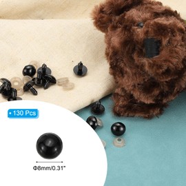PATIKIL 8mm Safety Eyes, 130 Pcs Plastic Craft Eyes with Washers Safety Eyes for Stuffed Animals Crochet Toys Dolls DIY Craft Making, Black