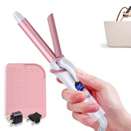 Mini 0.75 Inch Curling Iron for Short Hair Dual Voltage with European UK Plug Adapter & Heat Mat White Travel Size Small Barrel Curling Iron to Beachy Waves Curls with 30S Fast Heating 5 Temps