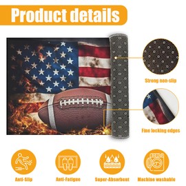 Fire American Football Bath Mat for Bathroom,Washable Door Mat Absorbent Bath Rug Non-Slip Floor Rug Carpets,for Kitchen Bedroom Indoor
